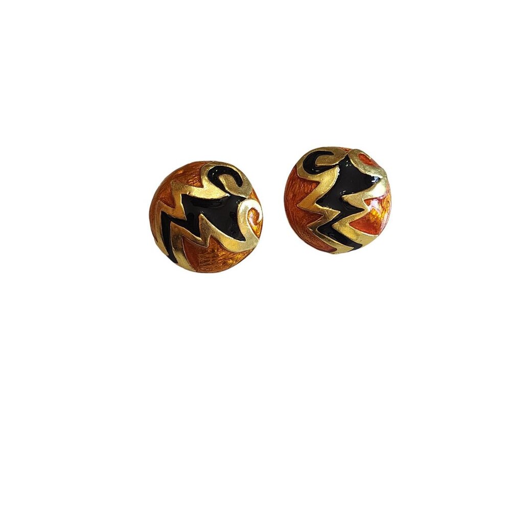 Vintage Signed Craft 80s Enamel Clip Earrings (A623)